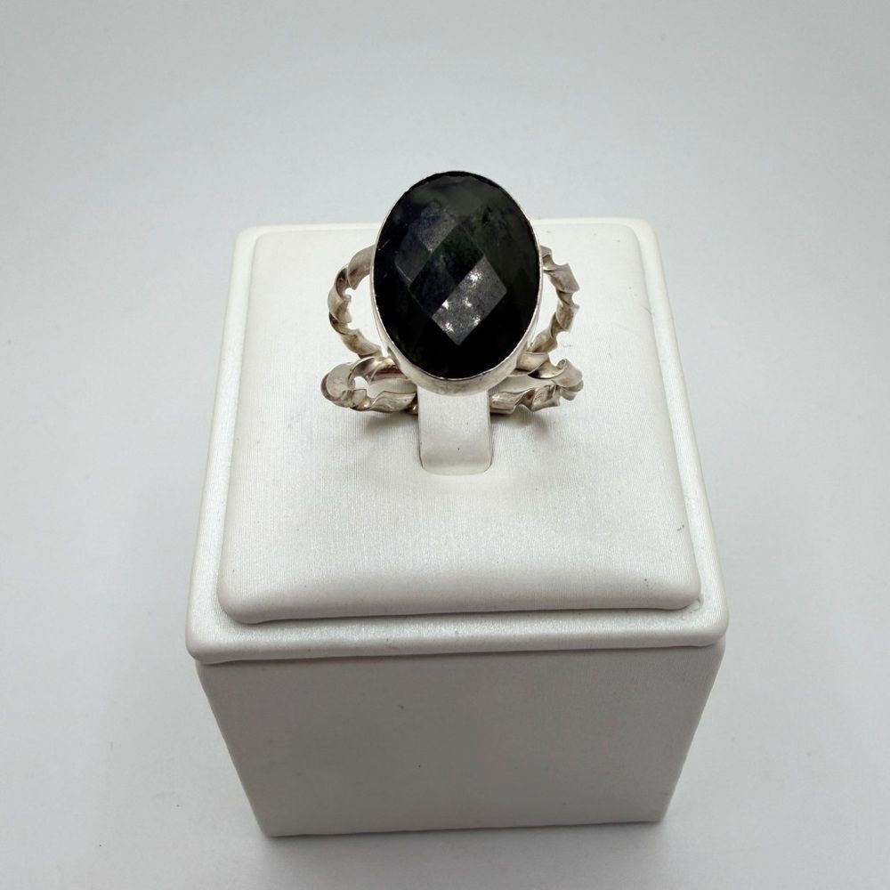 DTR Jay King oval cut checkerboard faceted,‎ nephrite jade ring in solid 925!